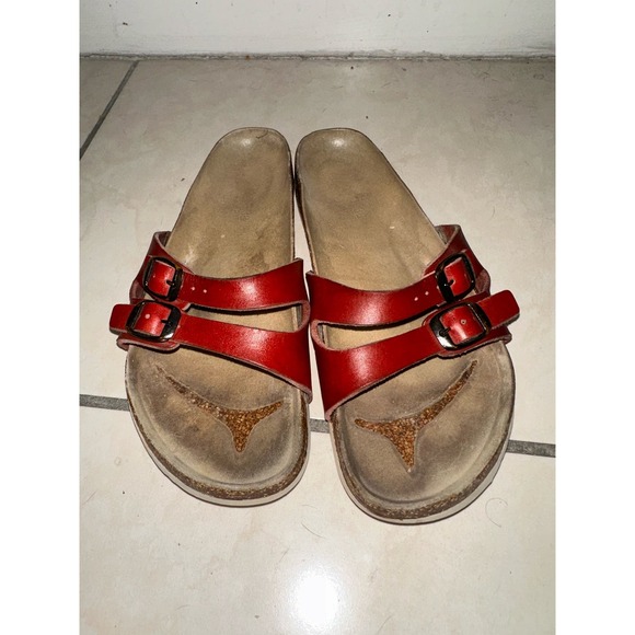 Birkenstock Woman’s sandal Ibiza red BIRK leather double strap sz 38 us 7 7.5 - Picture 1 of 9